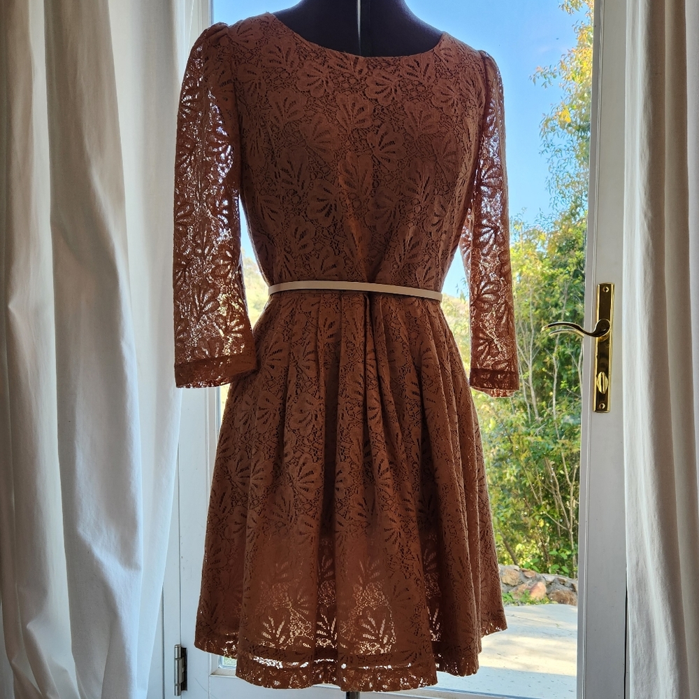Fit and Flare Dusty Rose Lace Dress - Picture 4 of 5